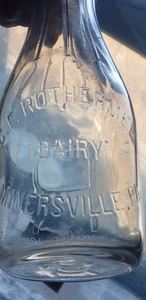 1 Qt. C. F. Rothermel milk bottle. Minersville, Pa. milk is a bottle of health