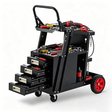 Heavy Duty Welding Cart with 4 Drawers, 360  Rolling Trolley for MIG/TIG/Plasma