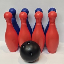 Kids Plastic Bowling Set 8 Pins Red Blue Black Ball Indoor Outdoor Lawn Game