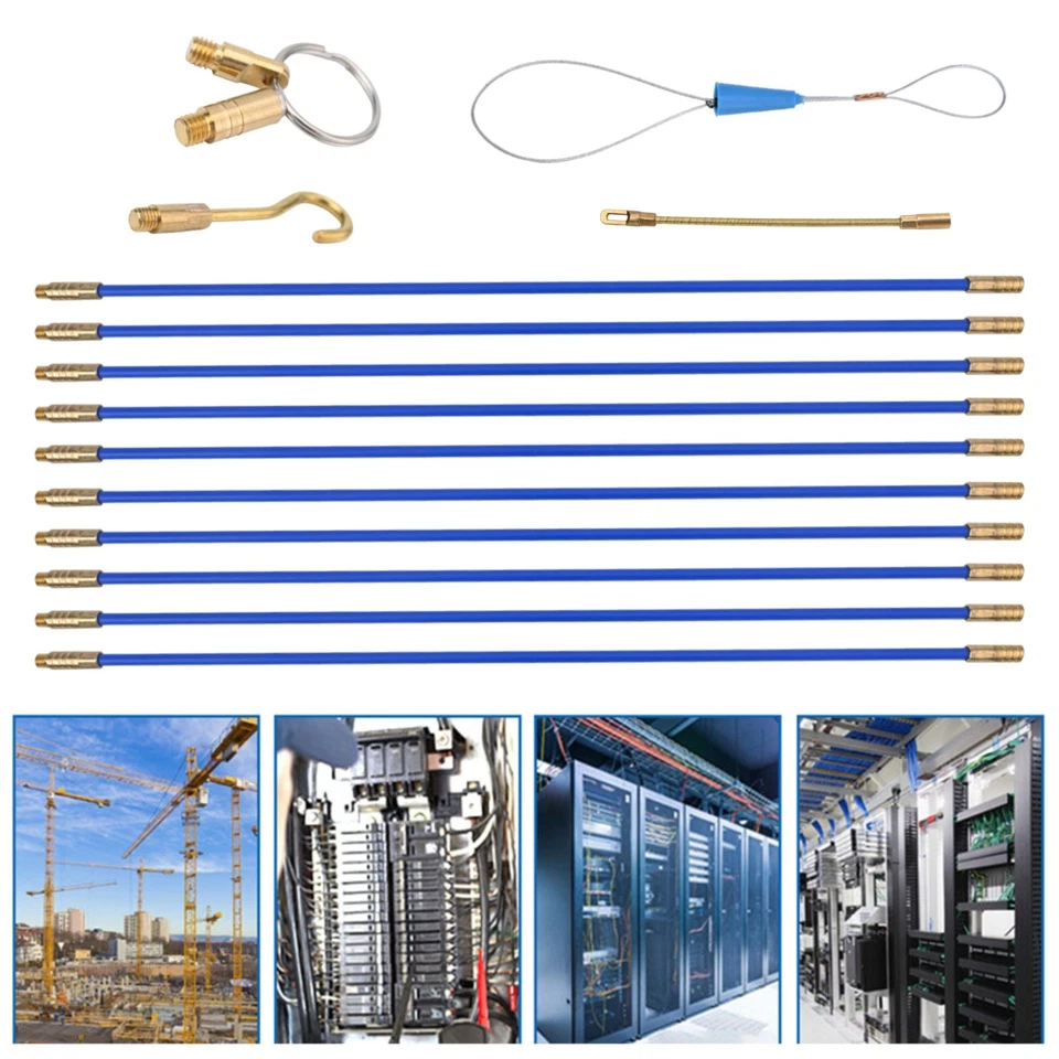 10 Rods X 33cm,4mm Cable Rods,Fish Tape, Fibreglass Electric-Cable Threader Blue - Image 4 of 4