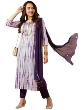 Gosriki Women'S Rayon Blend Straight Printed Kurta With Pant & Dupatta (Tiedy...