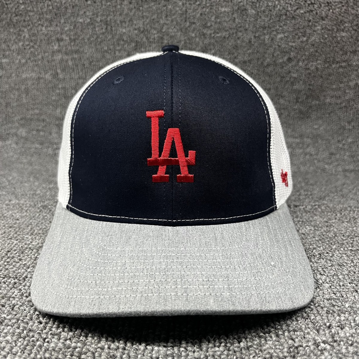 47 Brand Los Angeles Dodgers LA Trucker Hat Black White Mesh Snapback Cap