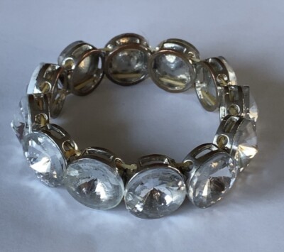 VTG JEWELRY CRYSTAL COUTURE EXPAND BRACELET ~ RIVOLI BEZEL SET OPEN BACK FOILED