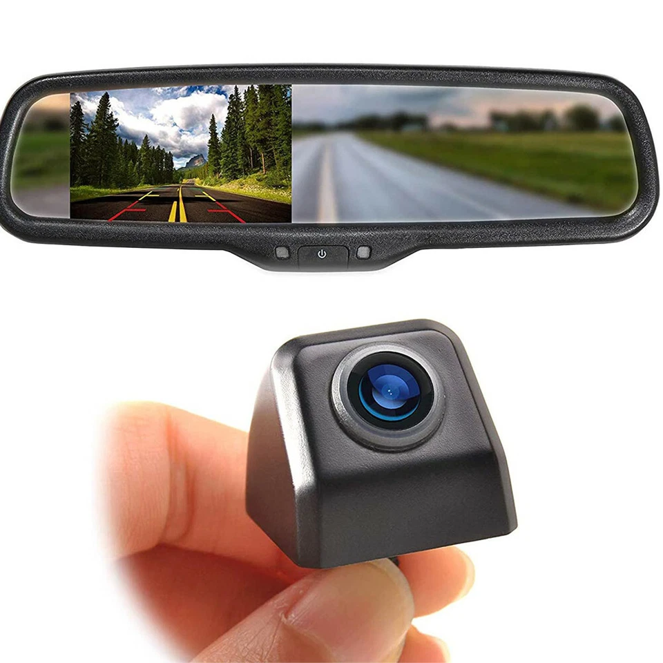 Car Rear View 4.3" LCD OEM Mirror Monitor with Backup Camera Parking Reverse Kit - Image 2 of 4