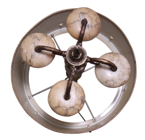 Antique French 4 Arm Brass Shaded Chandelier - Picture 12 of 14