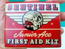 Sentinel Junior Ace First Aid Kit Tin Airplane Pilot Aviation Box 1940s WWII Era