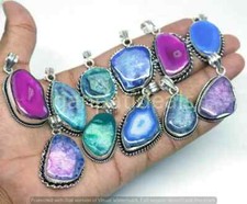 Quartz Druzy Gemstone Pendant 925 Silver Plated Wholesale 5pcs Jewelry Lots
