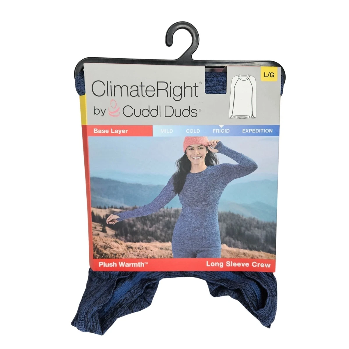 Cuddl Duds ClimateRight Plush Warmth Blue Long Sleeve Crew Base Layer L/G  New