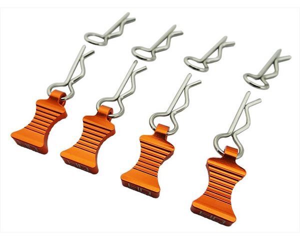 Hot Racing - 1/10 Orange Aluminum EZ Pulls (4pcs), Body Clips (8pcs)