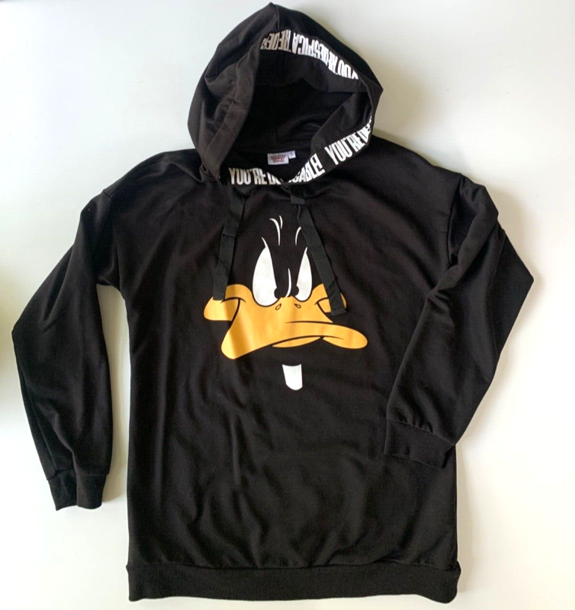 LOONEY TUNES Hoodie S DAFFY DUCK Large Face DESPICABLE Drawstring