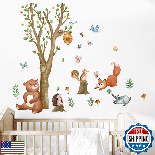Large Birch Tree Wall Decals With Animals – Removable Forest Stickers For Kids Room Decor