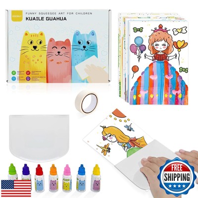 EGOBUY Rainbow Scratch Art for Kids, Creative Squeegee Painting Kit, Abstract