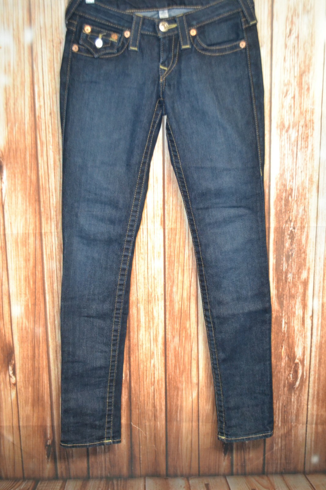 True Religion Women's Skinny Pocket Flaps Dark Blue Jeans Sz 25x31 thumbnail 4