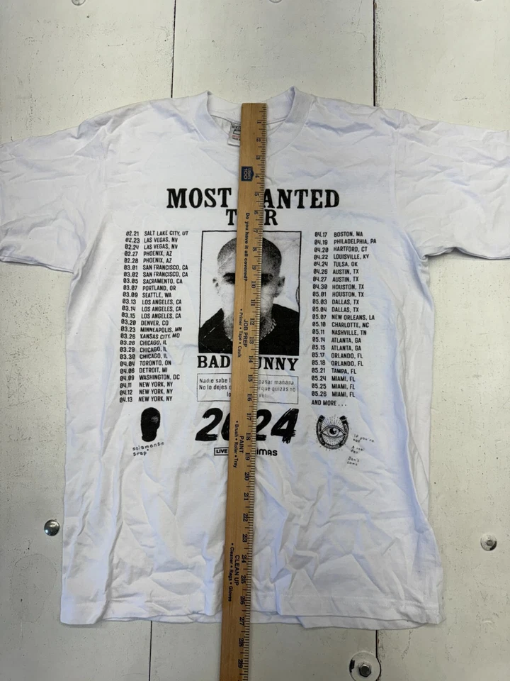 Nikita USA White Bad Bunny Most Wanted Tour Graphic Short Sleeve Adults Size S - Image 4 of 4