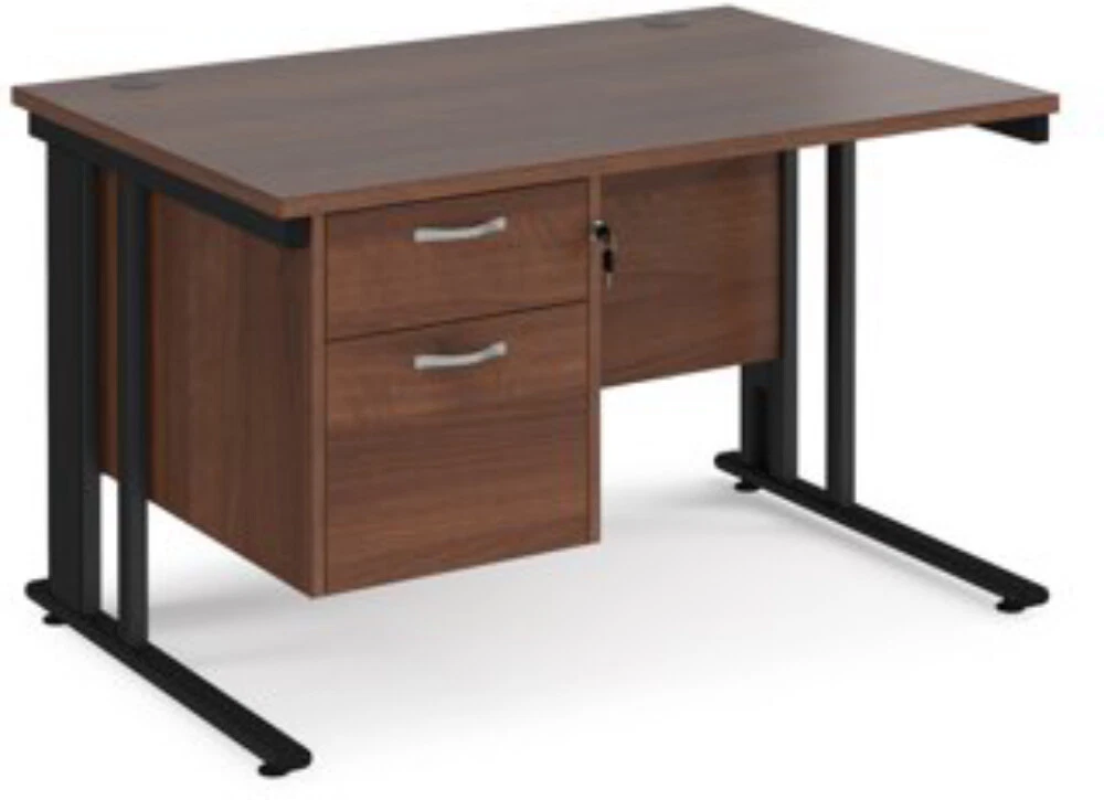 Maestro 25 straight desk 1200mm x 800mm with 2 drawer pedestal black cable man
