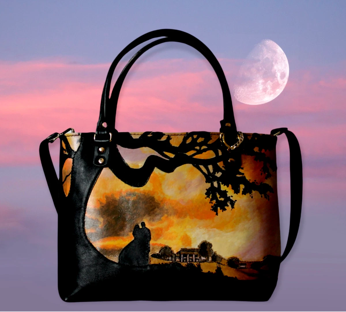 Women leather bag Hand painted GONE with the WIND handmade