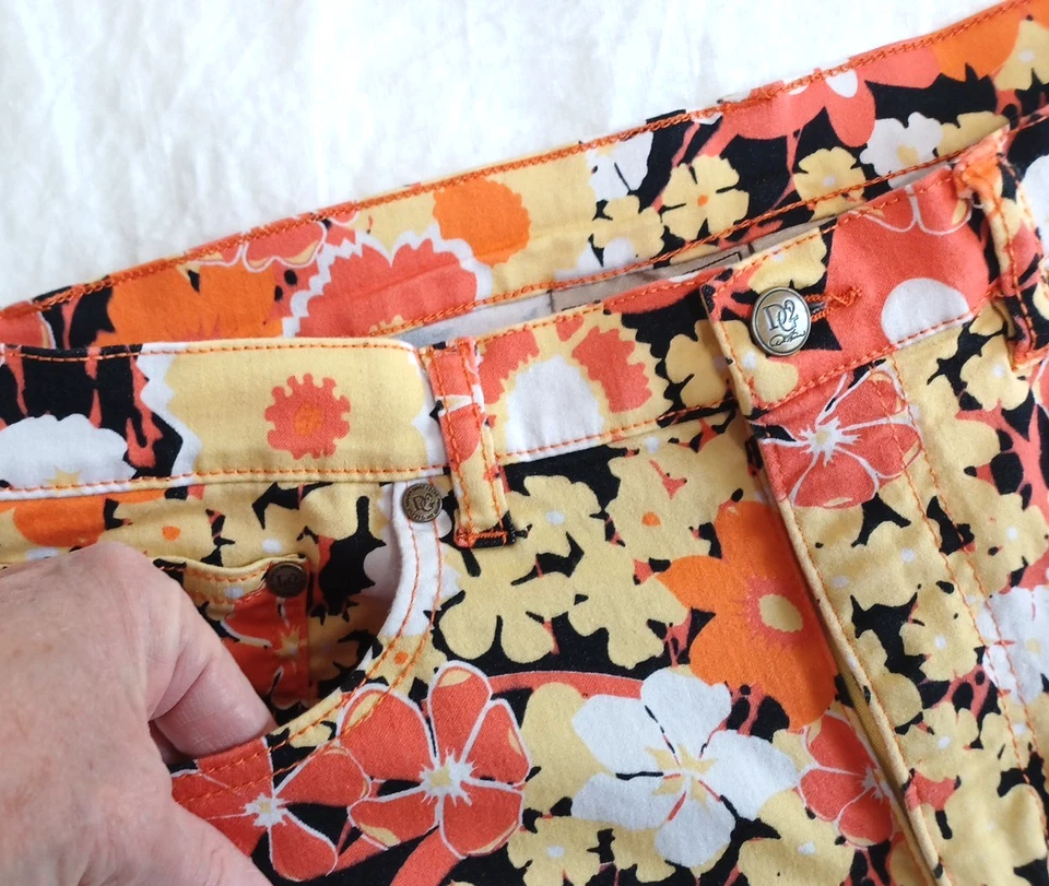 DG2 Diane Gilman Womens Capri Skimmer Ankle 14 Mod Bright Orange Yellow Floral - Image 4 of 4