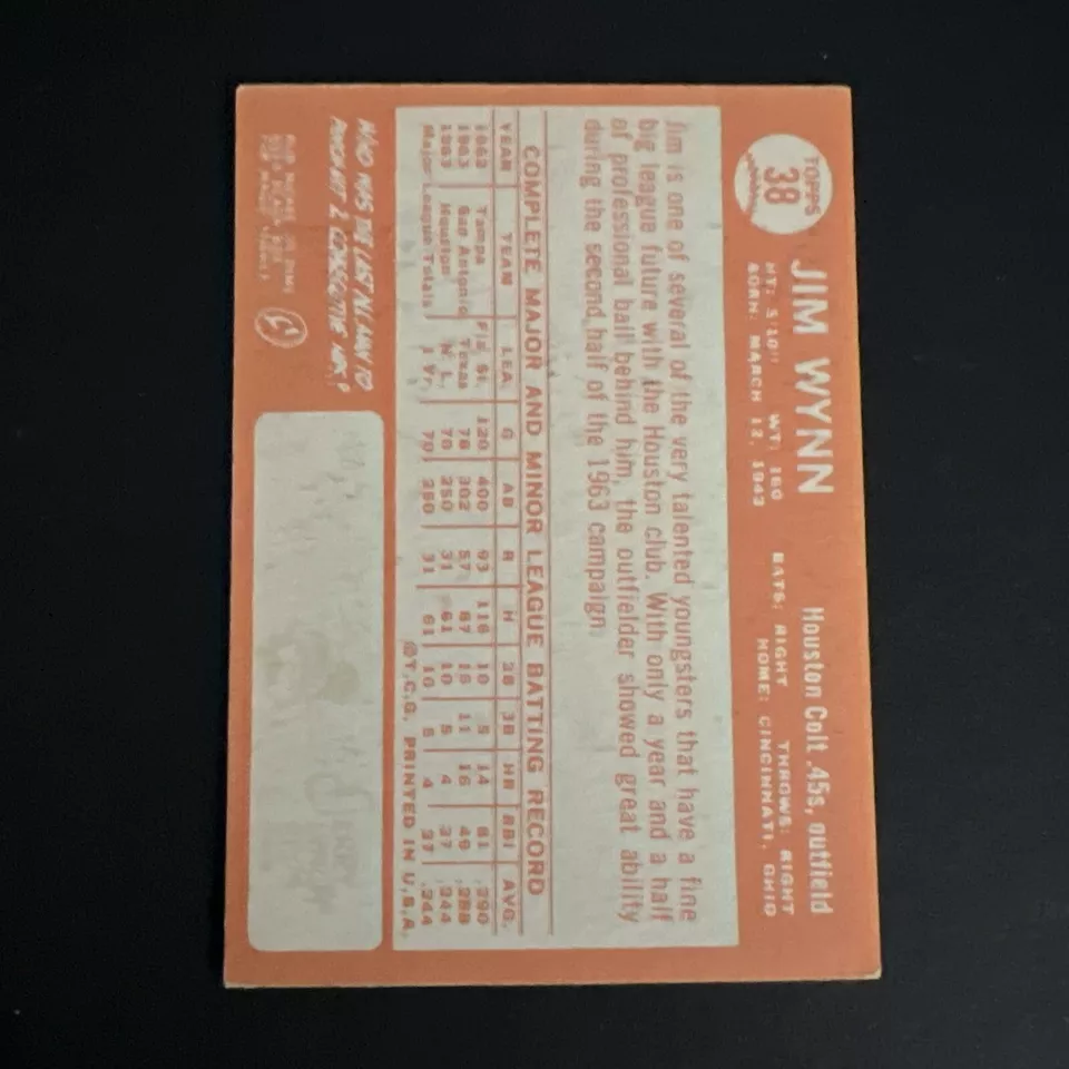 1964 TOPPS #38 JIM WYNN ROOKIE RC COLT 45s NM - Image 2 of 3