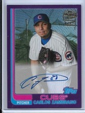 2021 TOPPS ARCHIVES PURPLE CARLOS ZAMBRANO AUTO SIGNED #D96/150 CHICAGO CUBS