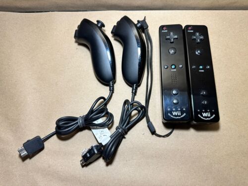 Lot of 2x OEM Nintendo Wii Motion Plus Remote Controllers RVL-036 Black Nunchuck
