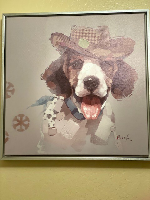 Cowboy Dog Wall Painting Oil on Canvas 18"x18" Aluminum Frame