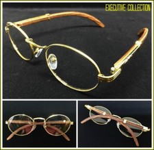 Men's Classy Exotic Elegant Retro Style Clear EYE GLASSES Oval Gold  Wood Frame