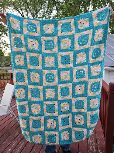 Vintage Handmade Crochet Afghan Granny Squares 46in × 34in Charming Vibes