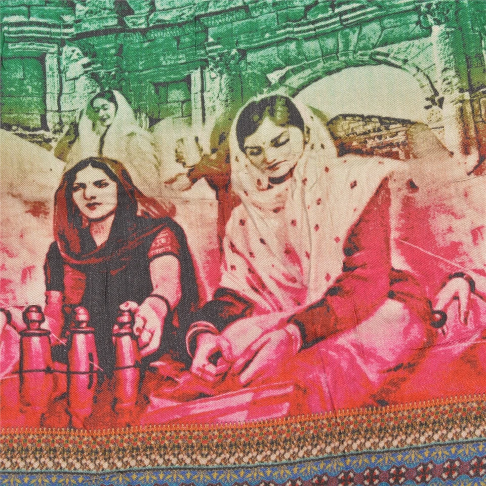 Mantón impreso digitalmente hiyab mezcla estola larga Dupatta vintage sánskriti Foto 3 de 4