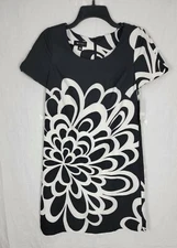 AB Studio Shift Dress Size 2 Black White Print Stretch Career Floral . MWT.