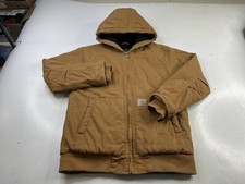 Carhartt Youth Jacket Large 14-16 Canvas Hood Quilted Insulated Brown OJ8545-B