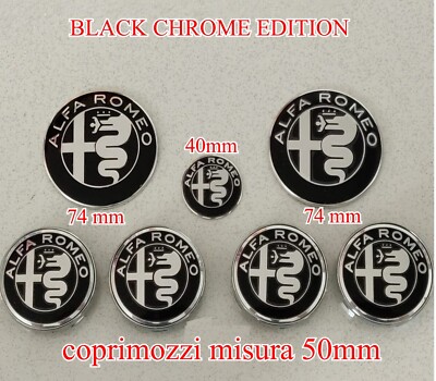 Kit Stemmi Alfa Romeo Neri - Set Di 7 Pezzi Per Modelli Giulietta, Mito, 147, 156, 159, Logo Cromato Su Sfondo Nero - Foto 11
