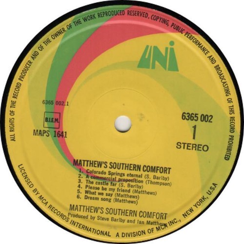 MATTHEWS' SOUTHERN COMFORT/ IAN MATTHEWS 1970 or. HOLLAND 1st lp NEAR MINT vinyl - Picture 3 of 3