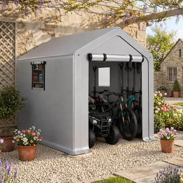6x10FT Outdoor Storage Shed with 2 Roll-up Windows, Heavy Duty Bike Tent