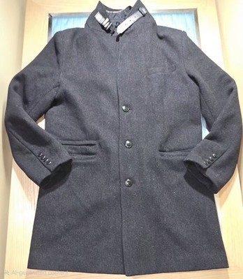 Sean John Mens Black Wool Blend Button Down Coat Jacket, Removable Vest Medium