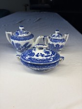 Vtg Blue Willow Child Miniature Tea Set Japan 1950s Teapot Sugar Casserole 3pc