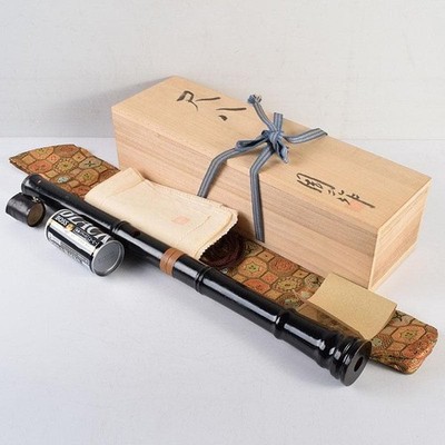 Shakuhachi by SHUJI OKAMI Japanische Holzflöte 57,8 cm schwarz mit Beutelbox ...