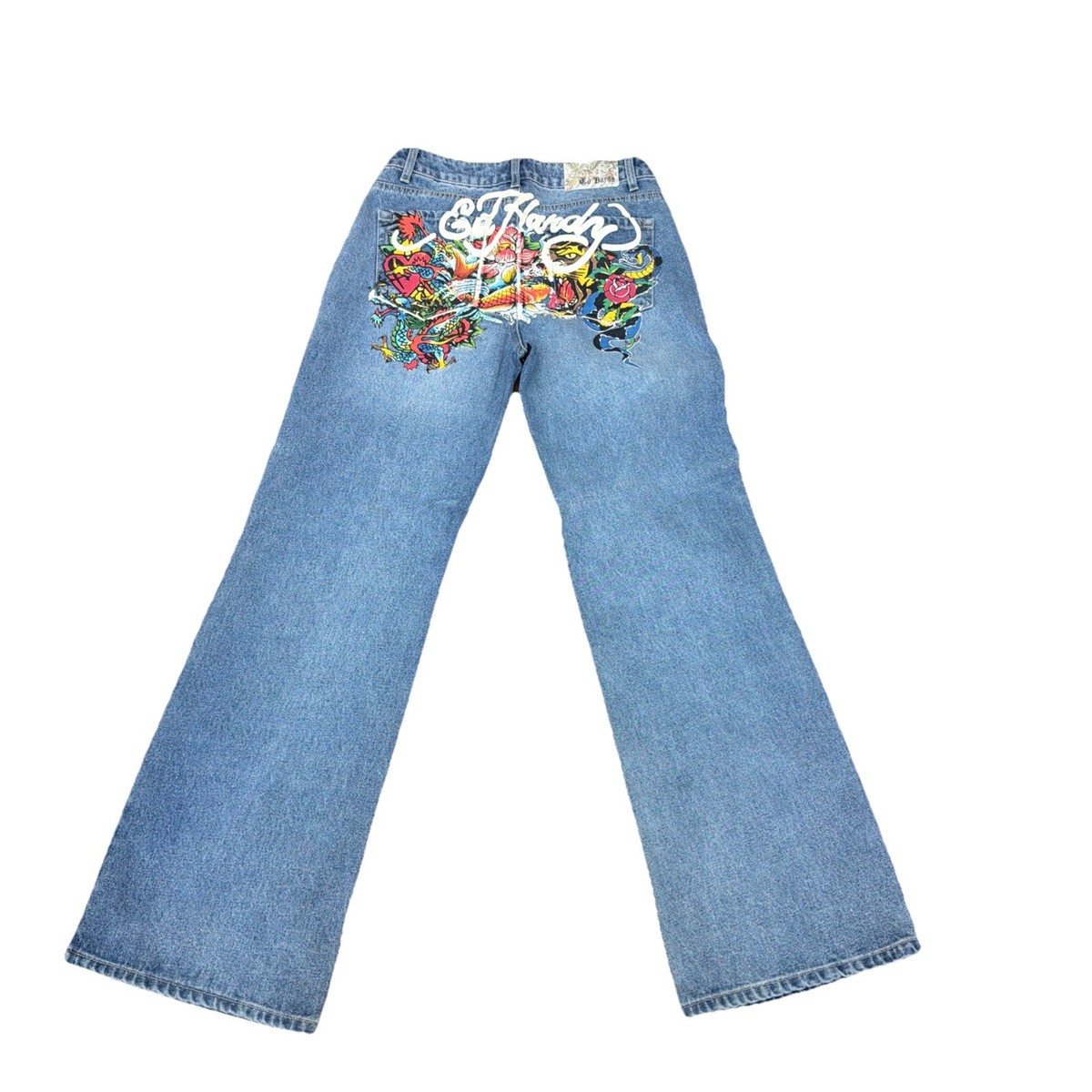 Ed Hardy Jeans Tatoo Women's 28x33 Baggy Full Print Backside Koi