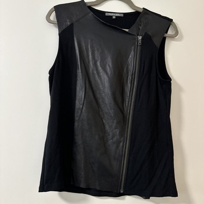 Michael Stars Black Leather Rayon Spandex Vest Size Med