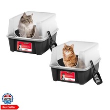 Cat Litter Box Large Open Top with High Sided Walls Tall Scatter Shield Scoop...