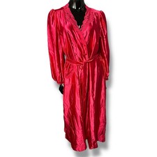 Vtg Miss Elaine Red Satin Robe Double Button Lace Trim USA Made 42  Bust