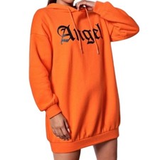 SHEIN Oversized Angel Long Sleeve Orange Hoodie Mini Dress Size Large NWOT