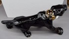 VINTAGE MCM CERAMIC BLACK PANTHER FIGURINE COLORFUL GOLD COLLAR 17" LONG W/CHAIN — photo 4
