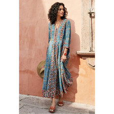 Soft Surroundings San Remo Maxi Dress Embroidered Boho Resort Blue 6 Petite 6P
