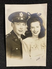 WW2 Military Army Soldier In Uniform Man And Woman Antique Snapshot Photo