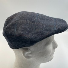 VOBOOM Gray Blue Plaid Wool Blend Ivy Flat Cap Newsboy Hat 61cm XL Lined Classic