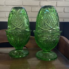 SET OF 2 (READ DESCRIPTION) Fenton Glass Green Pineapple Heart Fairy Lamps