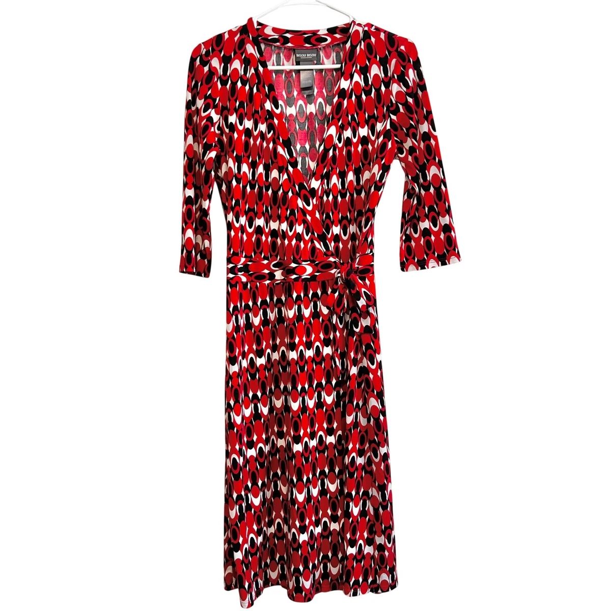 knee length dresses for ladies Wrap Dress In Black/White Polka Dot By Cynthia Vincent – Baacal main image 1