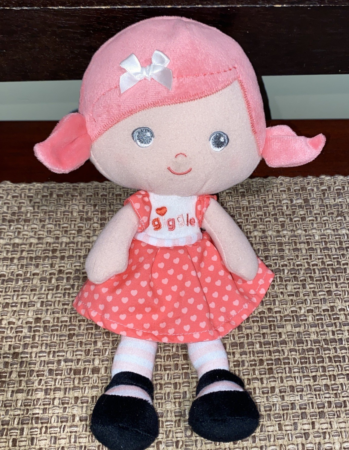 Baby Starters Sweet Doll 10&rdquo; Pink Hair Dress Stuffed Baby Soft Toy Heart EUC