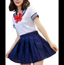 Japanese Short Sleeve Sailor Uniform Pleated One Size Juniors Cosplay Anime