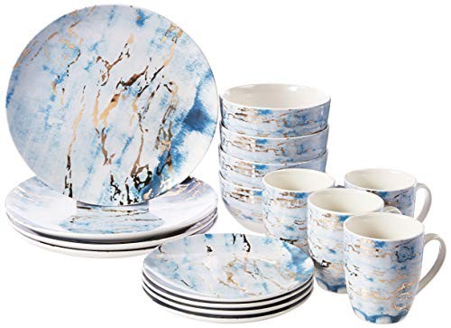 American Atelier 16 Piece Porcelain Marble Dinnerware Set, S